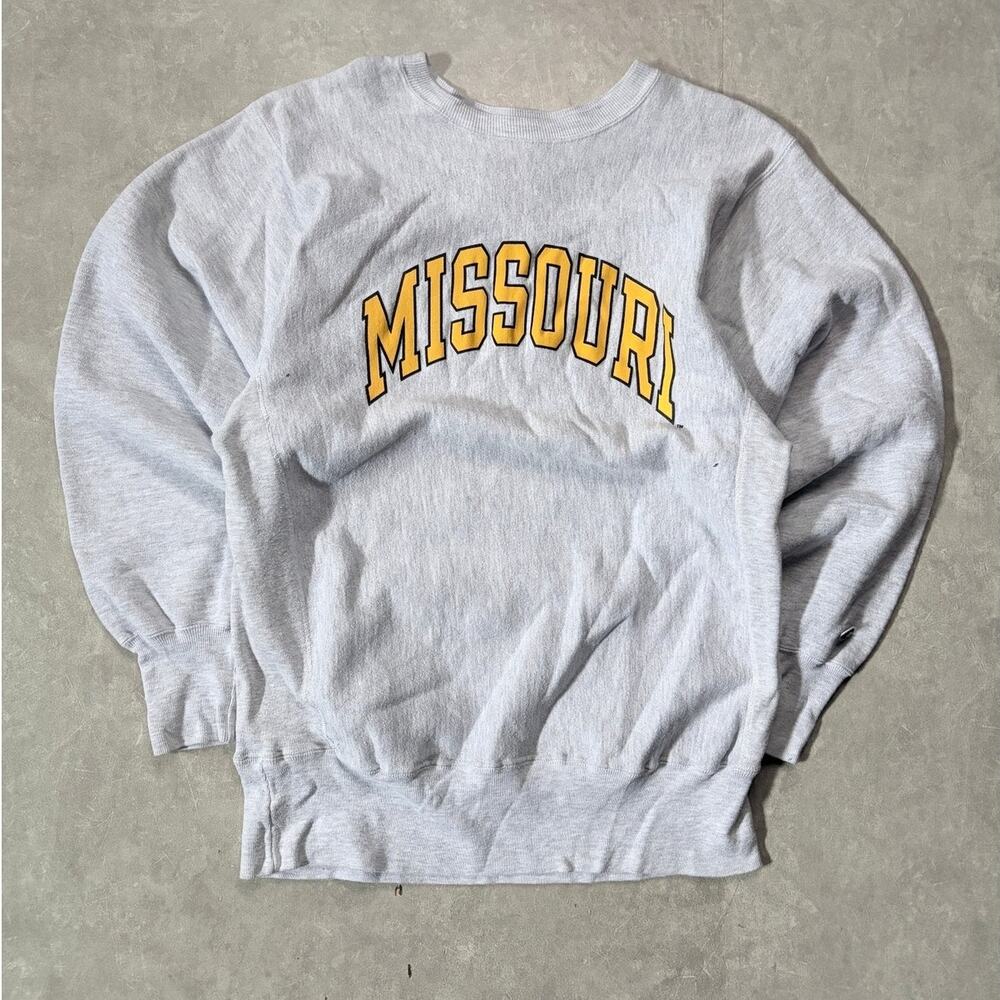 90s Vintage Missouri Tigers Champion Reverse Weave Heather Grey Crewneck -XL